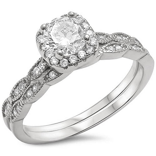 CloseoutWarehouse Clear Cubic Zirconia Square Decorated Ring Set Sterling Silver CloseoutWarehouse Clear Cubic Zirconia Square Decorated Ring Set Sterling Silver